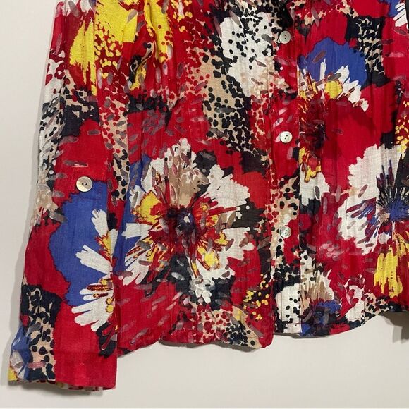 Red with Bright Floral Print Lightweight Long Sleeve Jacket Cardigan Size 14 - Picture 3 of 8